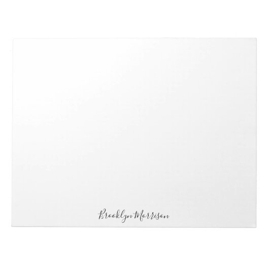 おしゃれな黒のカスタムスクリプトネームテキストモノグラム ノートパッド (正面)