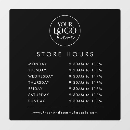 おしゃれな黒のタイポグラフィー ビジネス ロゴ 店舗営業時間 ウィンドウサイン (シート)