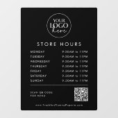 おしゃれな黒のビジネス ロゴ QR コード 店舗営業時間 ウィンドウサイン (シート)