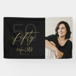 おしゃれな黒の写真を使った50歳の誕生日パーティー 横断幕