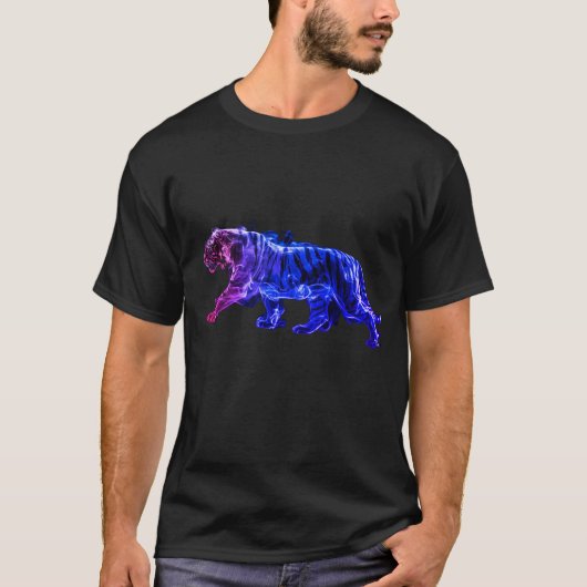 おしゃれな黒の半袖Tシャツのトラのグラフィック画像 Tシャツ (正面)
