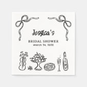 おしゃれな黒の手描き ウェディングシャワーペーパー スタンダードカクテルナプキン (正面)