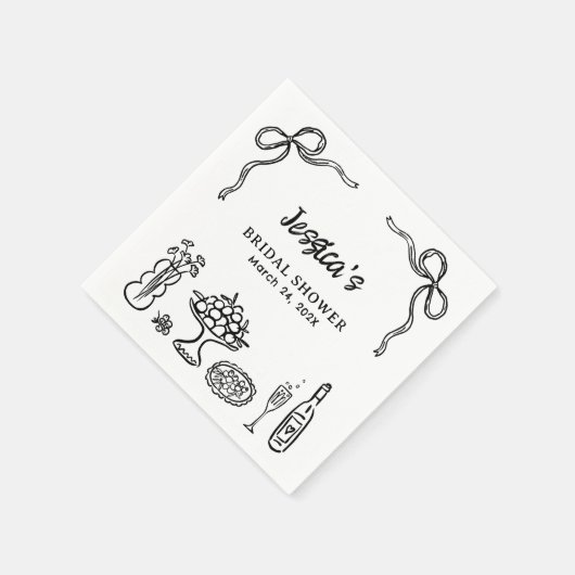 おしゃれな黒の手描き ウェディングシャワーペーパー スタンダードカクテルナプキン (角)