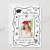 おしゃれな黒の落書き写真 卒業パーティー 招待状 (正面)