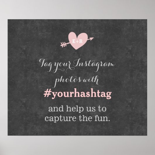 おしゃれな黒板ウェディングフォトハッシュタグサイン ポスター (正面)