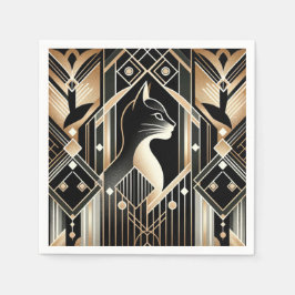 おしゃれな黒猫アブストラクトナプキン スタンダードカクテルナプキン
