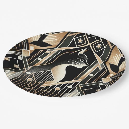 おしゃれな黒猫アブストラクトペーパープレート ペーパープレート (アングル)