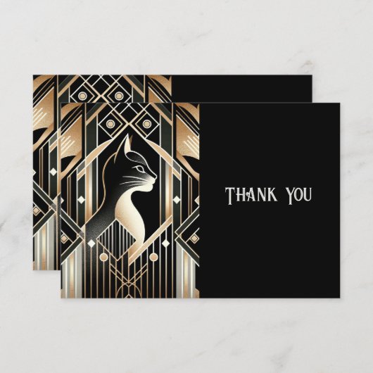 おしゃれな黒猫アブストラクト感謝カード サンキューカード (正面/裏面)