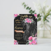 おしゃれな黒馬とカウガール誕生日 ポストカード (スタンド正面)