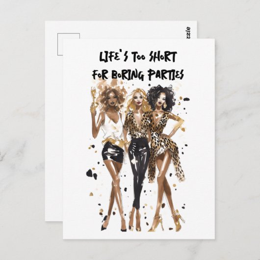 おしゃれな黒髪のカーリーガールたち レオパードプリントの水彩画 ポストカード (正面/裏面)