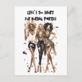 おしゃれな黒髪のカーリーガール レオパードプリントの水彩画 ポストカード (正面)