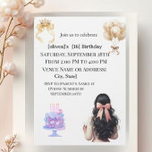 おしゃれな黒髪の女の子 スイート16の誕生日パーティー招待状 招待状