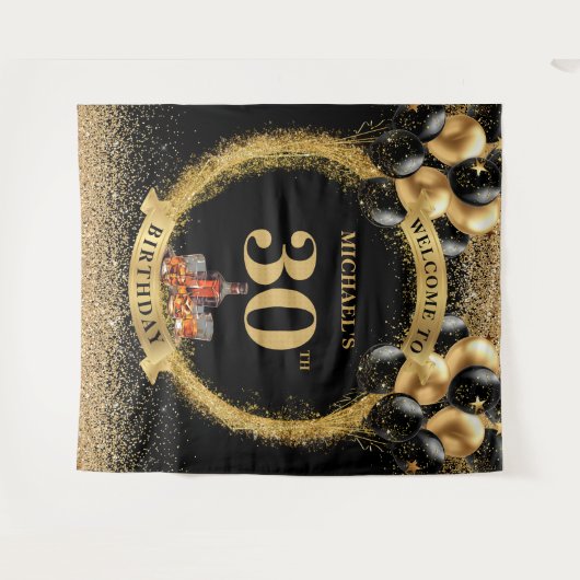 おしゃれな30歳の男性の誕生日お祝いウイスキーイベントタペストリー タペストリー (正面(横))