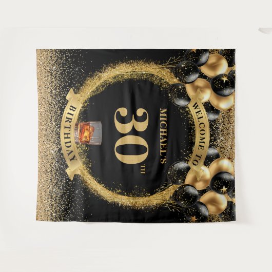 おしゃれな30歳の誕生日おめでとうウィスキー タペストリー (正面(横))