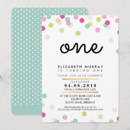おしゃれな1歳の誕生日パーティー招待状 ピンク ミント 女の子 招待状