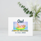 おしゃれな1歳の誕生日写真に名前と日付を追加 ポストカード (スタンド正面)