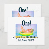 おしゃれな1歳の誕生日写真に名前と日付を追加 ポストカード (正面/裏面)
