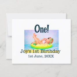 おしゃれな1歳の誕生日写真に名前と日付を追加 ポストカード