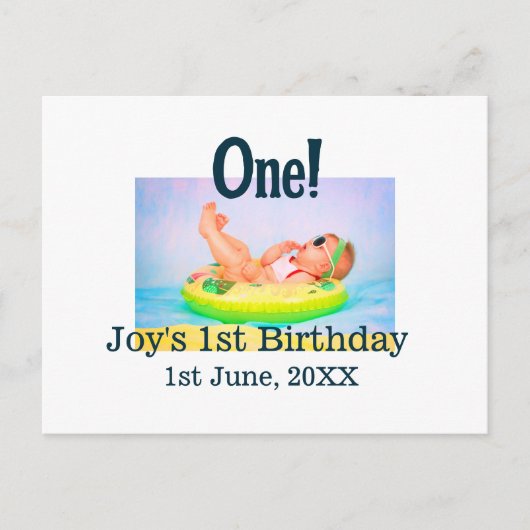 おしゃれな1歳の誕生日写真に名前と日付を追加 ポストカード (正面)
