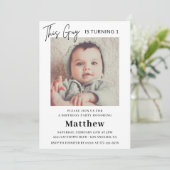 おしゃれな1歳の誕生日招待状 男の子 写真付き 招待状 (スタンド正面)