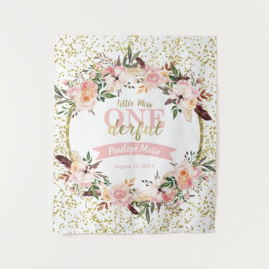 おしゃれな1歳誕生日バックドロップ、バナー、ボヘミア タペストリー (正面)