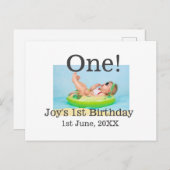 おしゃれな1歳誕生日写真に名前と日付を追加 ポストカード (正面/裏面)