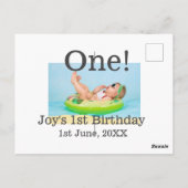 おしゃれな1歳誕生日写真に名前と日付を追加 ポストカード (裏面)