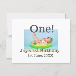 おしゃれな1歳誕生日写真に名前と日付を追加 ポストカード