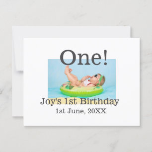 おしゃれな1歳誕生日写真に名前と日付を追加 ポストカード