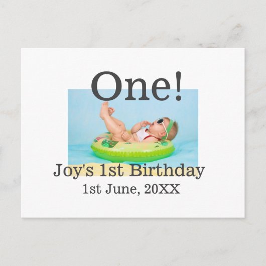 おしゃれな1歳誕生日写真に名前と日付を追加 ポストカード (正面)