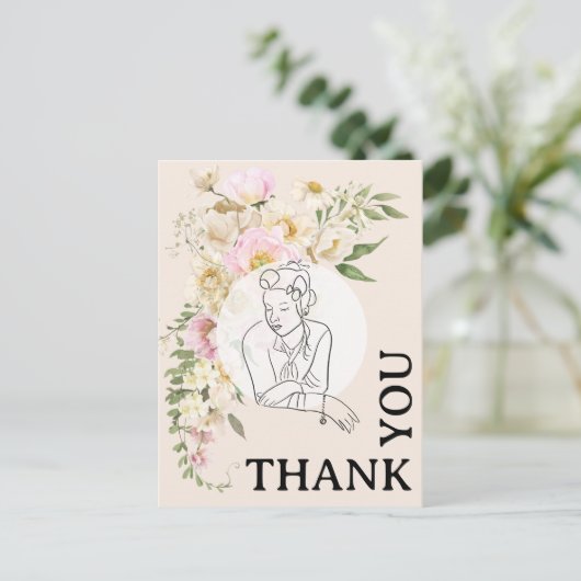 おしゃれな1940年代の女性の花柄感謝カード ポストカード (スタンド正面)
