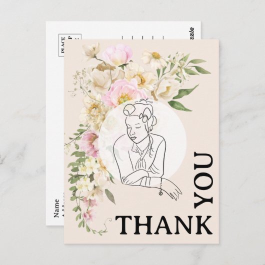 おしゃれな1940年代の女性の花柄感謝カード ポストカード (正面/裏面)