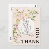 おしゃれな1940年代の女性 花柄の感謝カード ポストカード (正面/裏面)