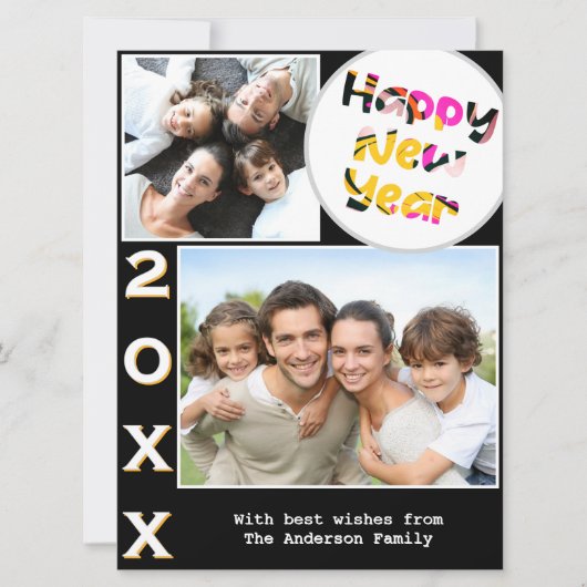 おしゃれな2枚の写真でハッピーニューイヤーを シーズンカード (正面)