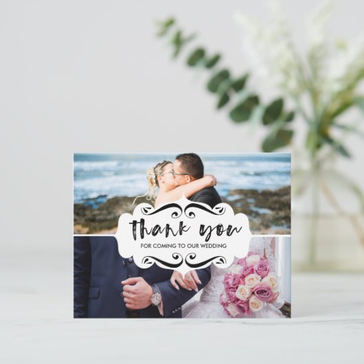 おしゃれな2枚の写真コラージュ ウェディング サンクス カード (スタンド正面)