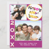 おしゃれな2枚の写真 ピンクの新年おめでとう シーズンカード (正面)