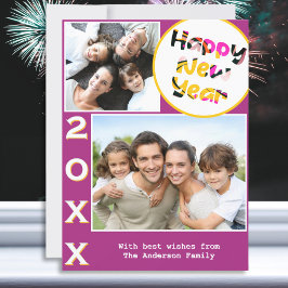 おしゃれな2枚の写真 ピンクの新年おめでとう シーズンカード