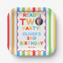 おしゃれな2歳の誕生日パーティーのカラフルなフォトデザイン ペーパープレート