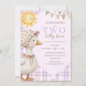 おしゃれな2羽のアホウドリの女の子の2歳の誕生日パーティー 招待状 (正面)