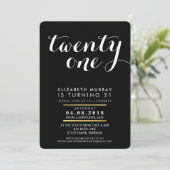 おしゃれな21歳の誕生日パーティー招待状 ゴールド ホワイト フォント 招待状 (スタンド正面)