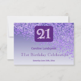 おしゃれな21歳の誕生日パープルラメRSVP 出欠カード