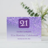 おしゃれな21歳の誕生日パープルラメRSVP 出欠カード (スタンド正面)