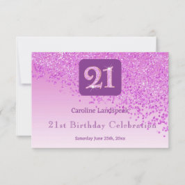 おしゃれな21歳の誕生日ピンクのラメRSVP 出欠カード