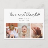 おしゃれな3枚の写真のカード 赤ちゃんのシャワー お礼 ポストカード (正面)