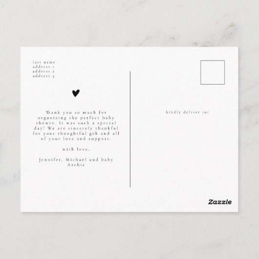 おしゃれな3枚の写真の組み合わせ　エレガントなベビーシャワー ポストカード (裏面)