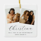 おしゃれな3枚の写真 結婚式の仲人になってくれる？記念品 セラミックオーナメント (正面)