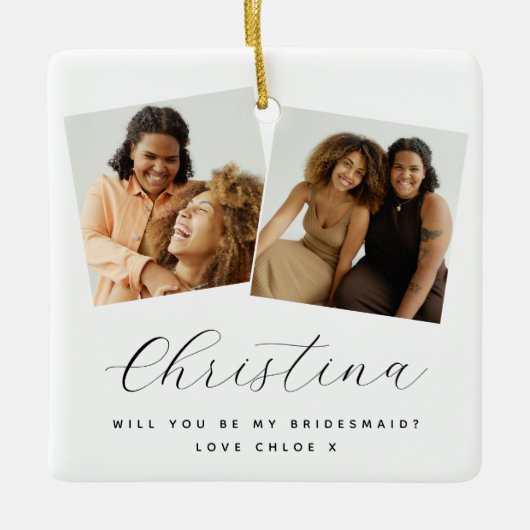 おしゃれな3枚の写真 結婚式の仲人になってくれる?記念品 セラミックオーナメント (正面)