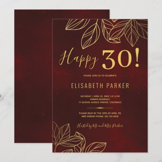 おしゃれな30歳の誕生日パーティー 招待状 (正面/裏面)