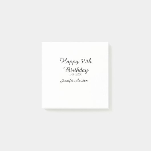 おしゃれな30歳の誕生日　名前と日付入りシンプルデザイン ポストイット (正面)