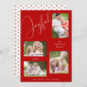 おしゃれな4枚の写真が楽しめるスクリプト 喜びの赤 シーズンカード (正面/裏面)